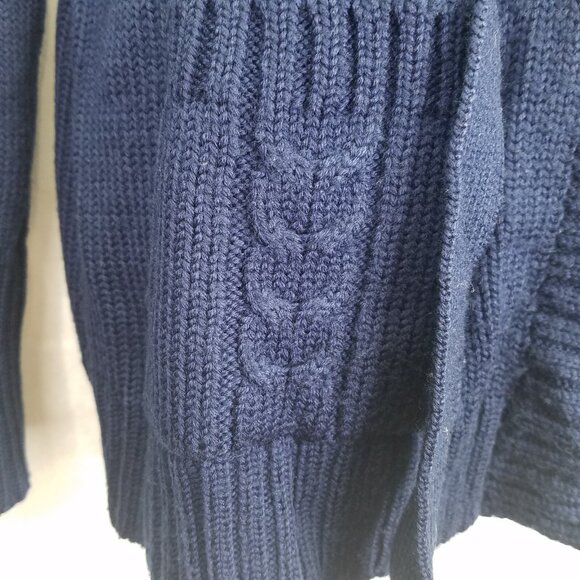 Sirocco Cardigan Women Sm Cable Knit Navy Blue Open Front Belted Classic Vintage - Picture 4 of 13